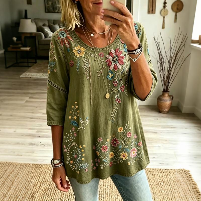 Babette | Vintage Blouse Met Bloemenpatroon