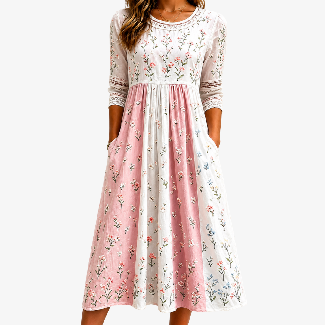 Blush Meadow Patchwork Pocket Midi Jurk