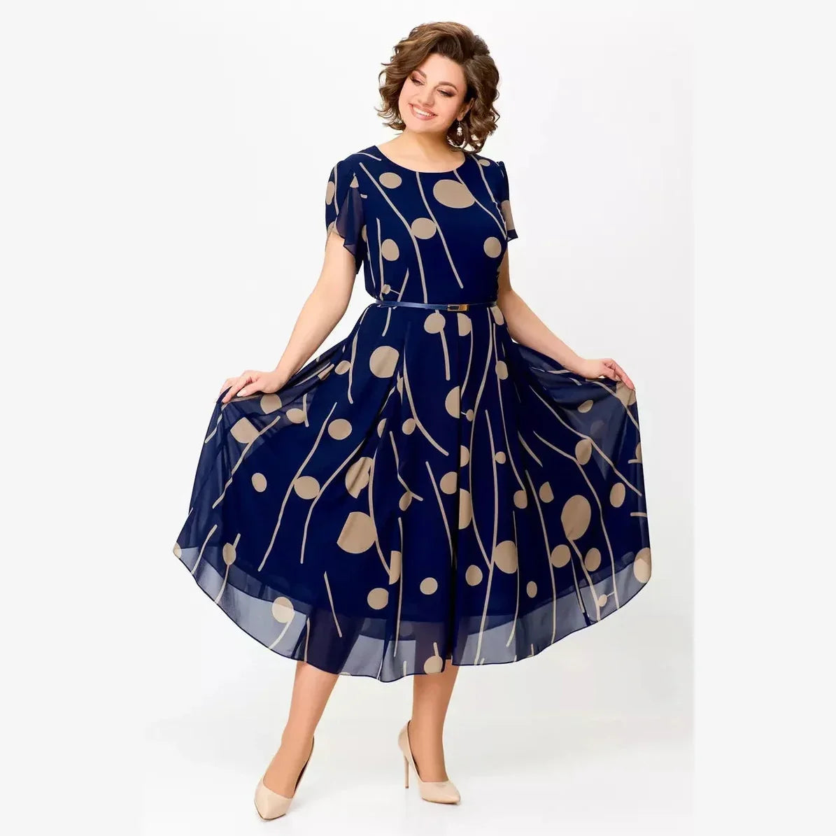 Katja | Polkadot Chiffon Midi Jurk