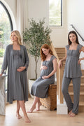 Lace Shoulder 4-Piece Maternity-Nursing Set Anthracite - 2305