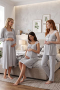 Lace Shoulder 4-Piece Maternity-Nursing Set Grey - 2305