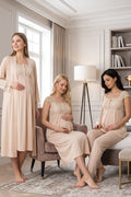 Lace Shoulder 4-Piece Maternity-Nursing Set Mink - 2305