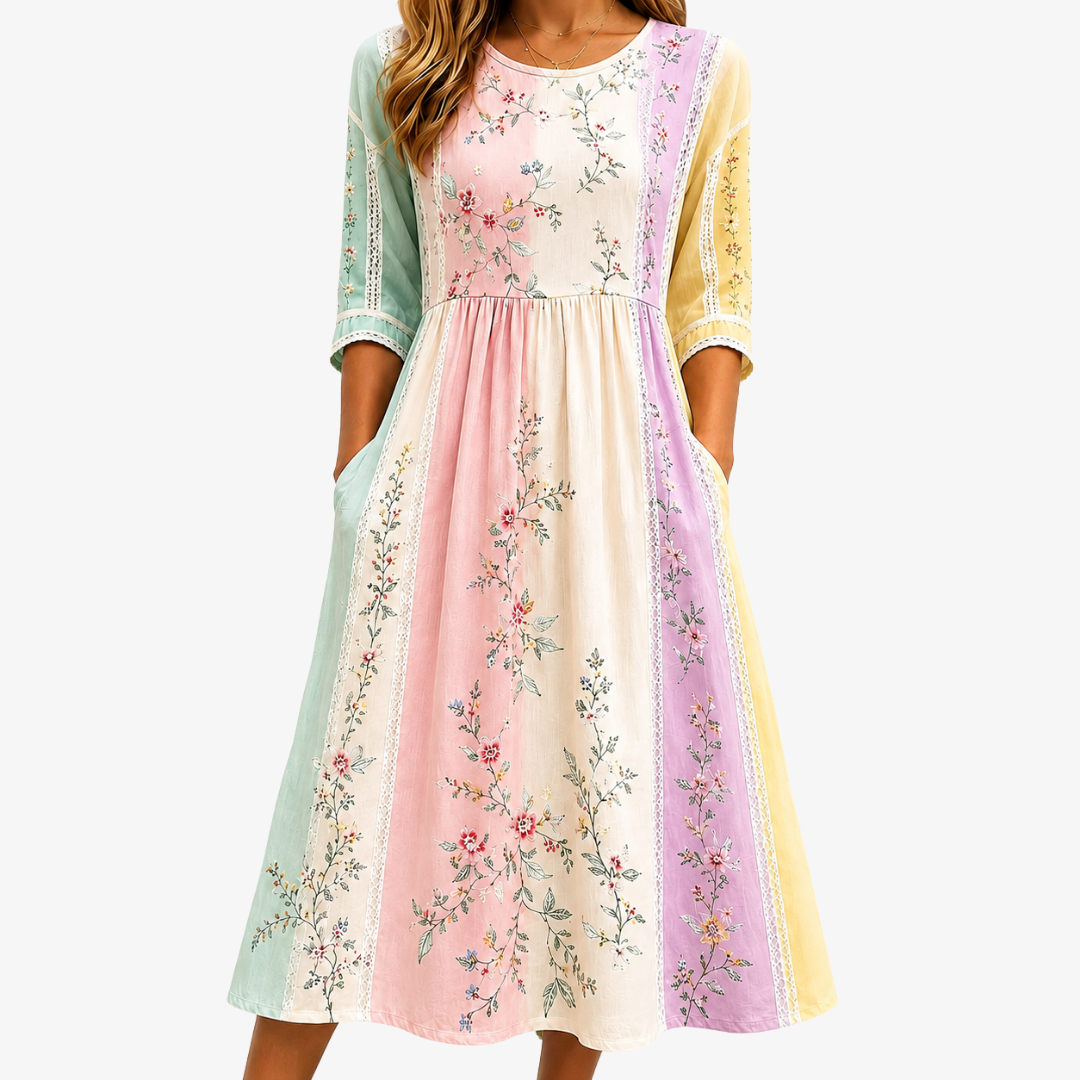 Pastel Tuin Paneel Pocket Midi Jurk