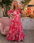 Minelda™ | Bloemen Buikcamouflerende Jurk Met V Hals
