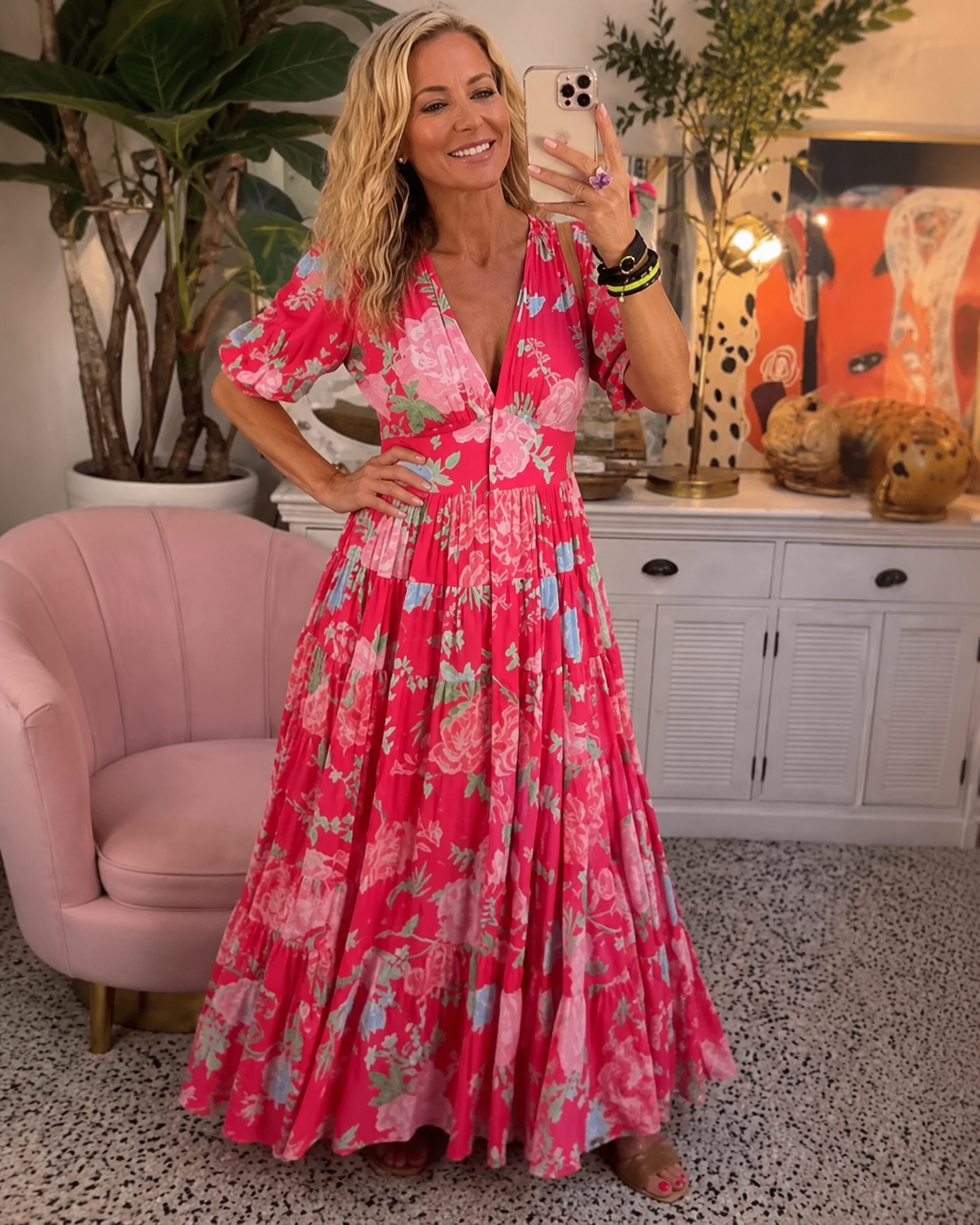 Minelda™ | Bloemen Buikcamouflerende Jurk Met V Hals