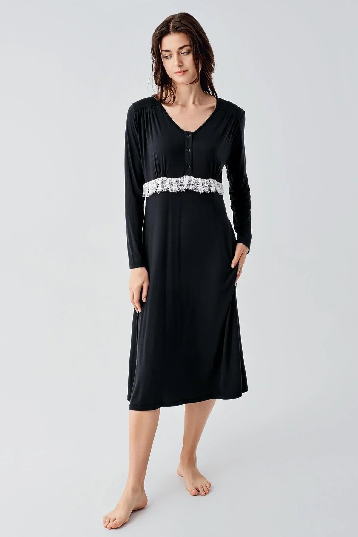 Lacy Patterned 4-Piece Maternity-Nursing Set Black - 101101