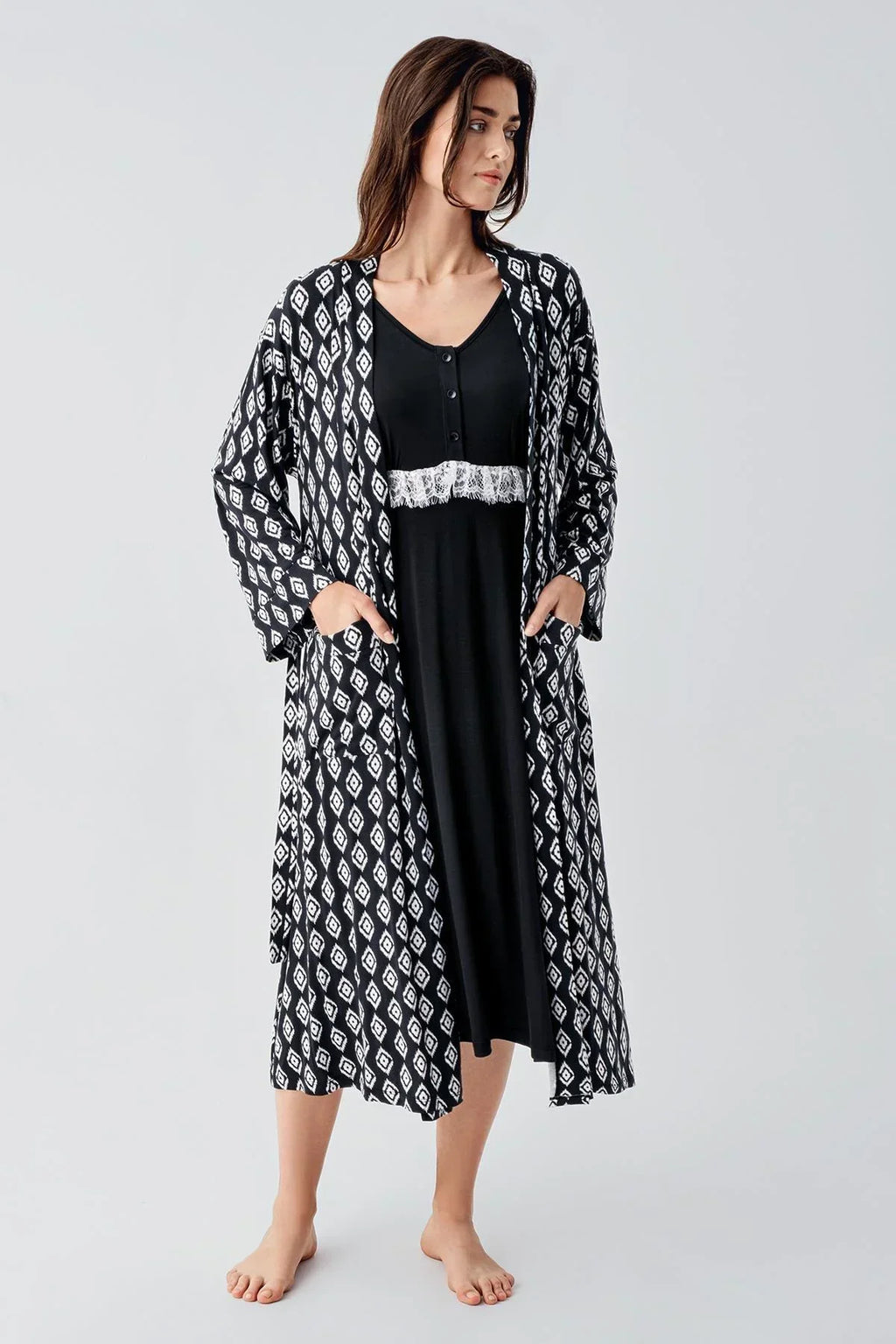 Lacy Patterned 4-Piece Maternity-Nursing Set Black - 101101