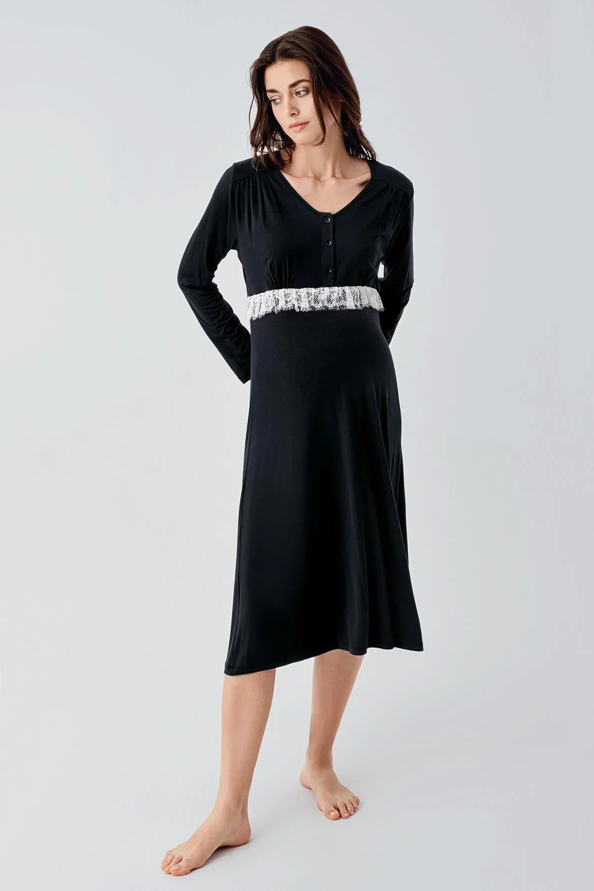 Lacy Patterned 4-Piece Maternity-Nursing Set Black - 101101