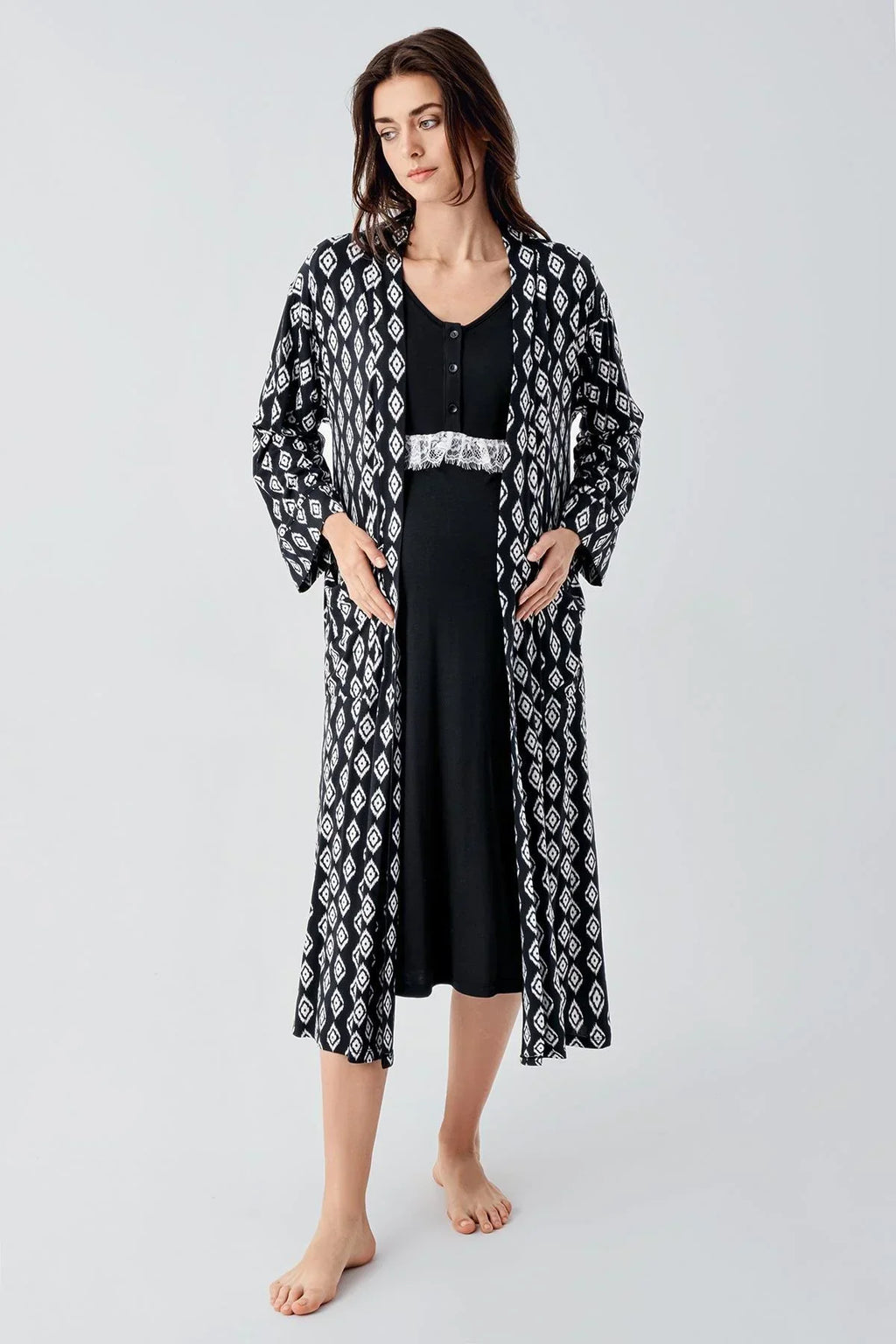 Lacy Patterned 4-Piece Maternity-Nursing Set Black - 101101