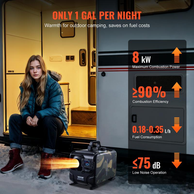 🎁2026 Nieuw binnen 50% KORTING💥🌡️8 kW dieselkachel, 12 V/24 V alles-in-één diesel luchtverwarmer, Bluetooth app-bediening, afstandsbediening en display, CO-alarm, snelle verwarming💨