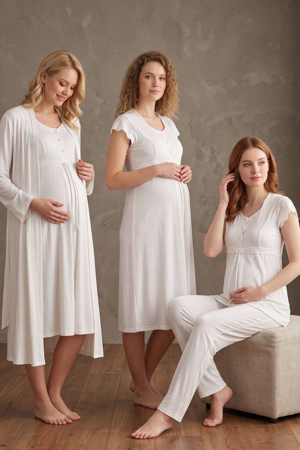 Lacy 4-Piece Maternity-Nursing Set Ecru - 2526
