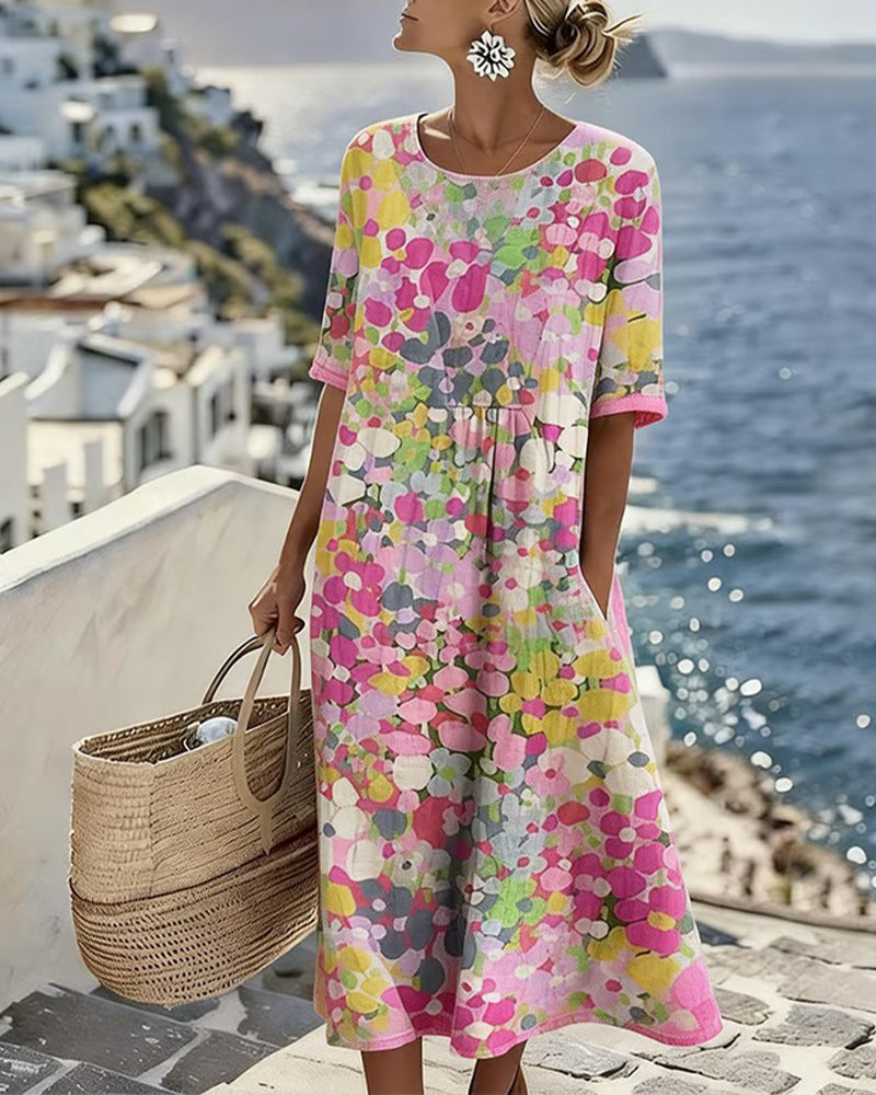 Elena™ | Buikcamouflerende Bloemen Midi Jurk