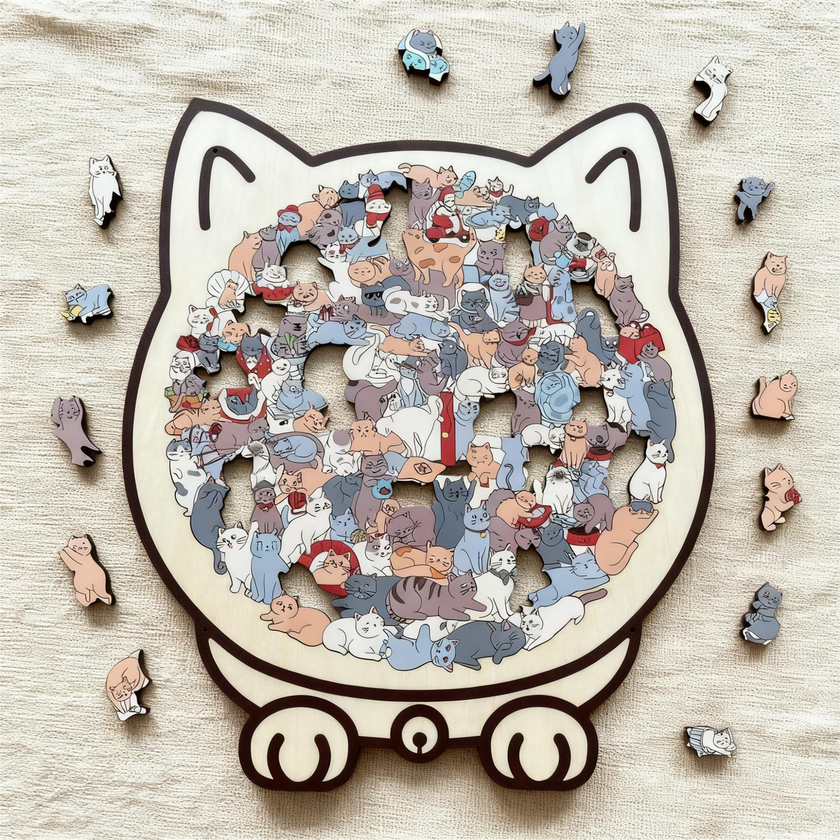 ⏳Tijdelijke aanbieding! 🧩Houten puzzel van 135 stukjes in gedempte tinten, met een kattenmotief.