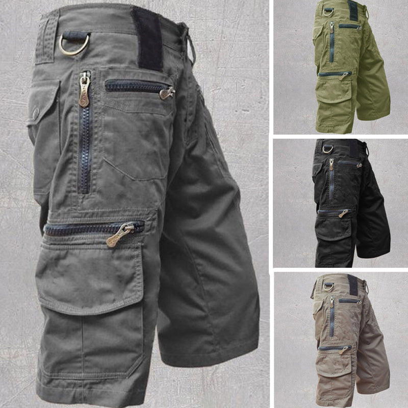 Heren outdoor shorts met 8 zakken – Duurzaam katoen & verstelbare taille – Perfect voor wandelen, vissen en reizen 🌲