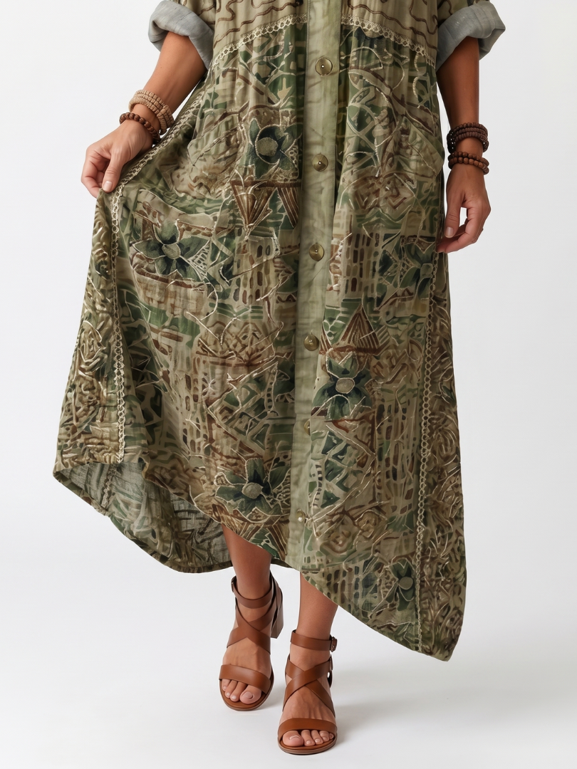 Aleta | Knop Voorkant Oversized Pocket Midi Jurk