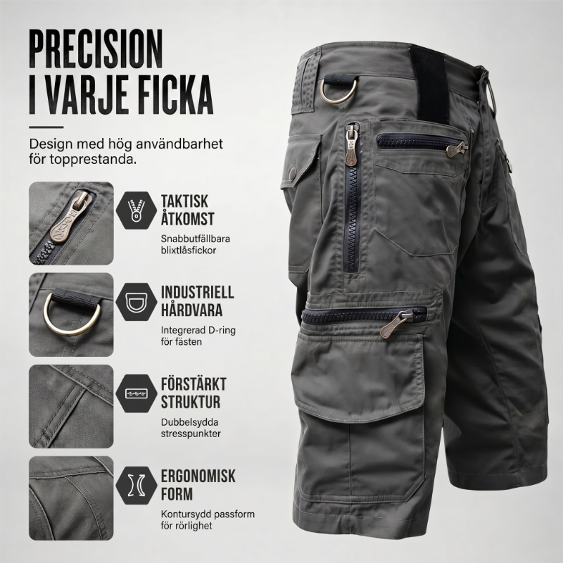 Heren outdoor shorts met 8 zakken – Duurzaam katoen & verstelbare taille – Perfect voor wandelen, vissen en reizen 🌲