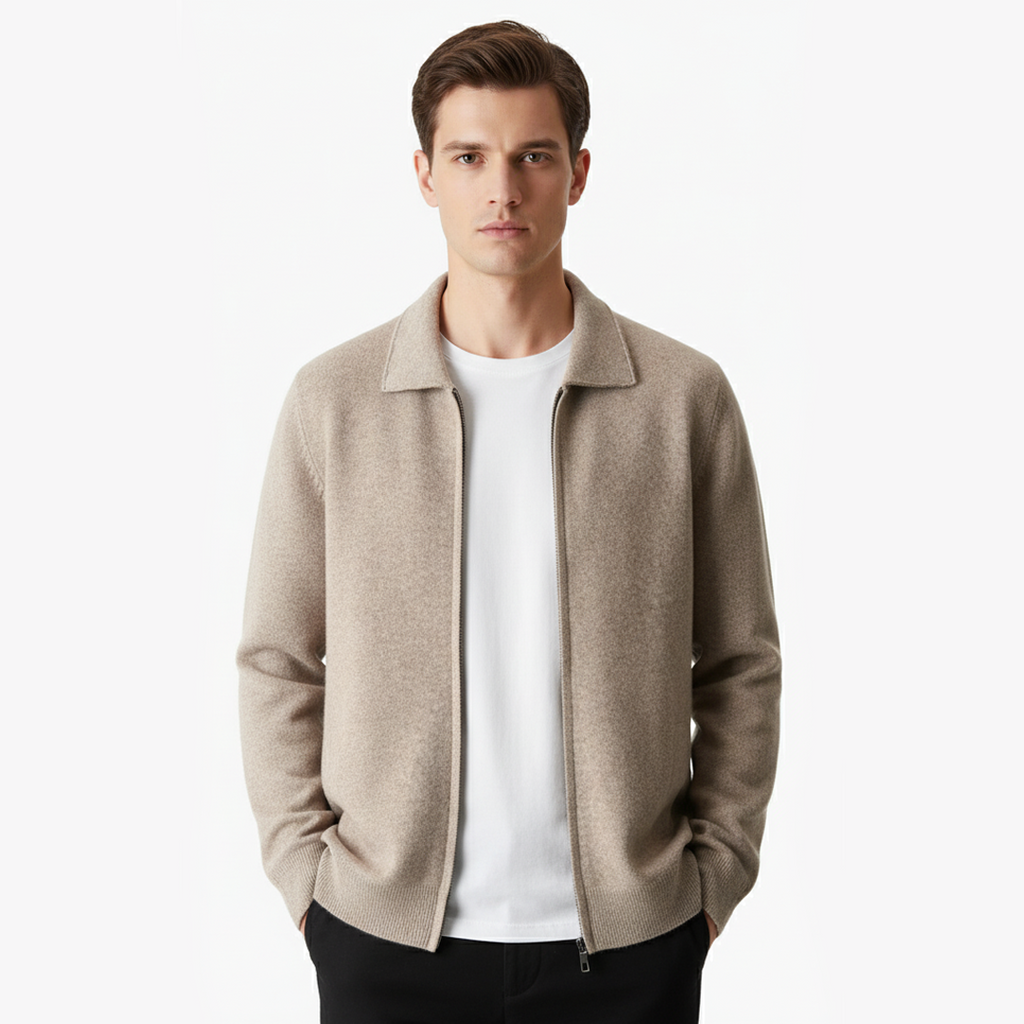 Extra-fijne merino wollen polo cardigan met rits
