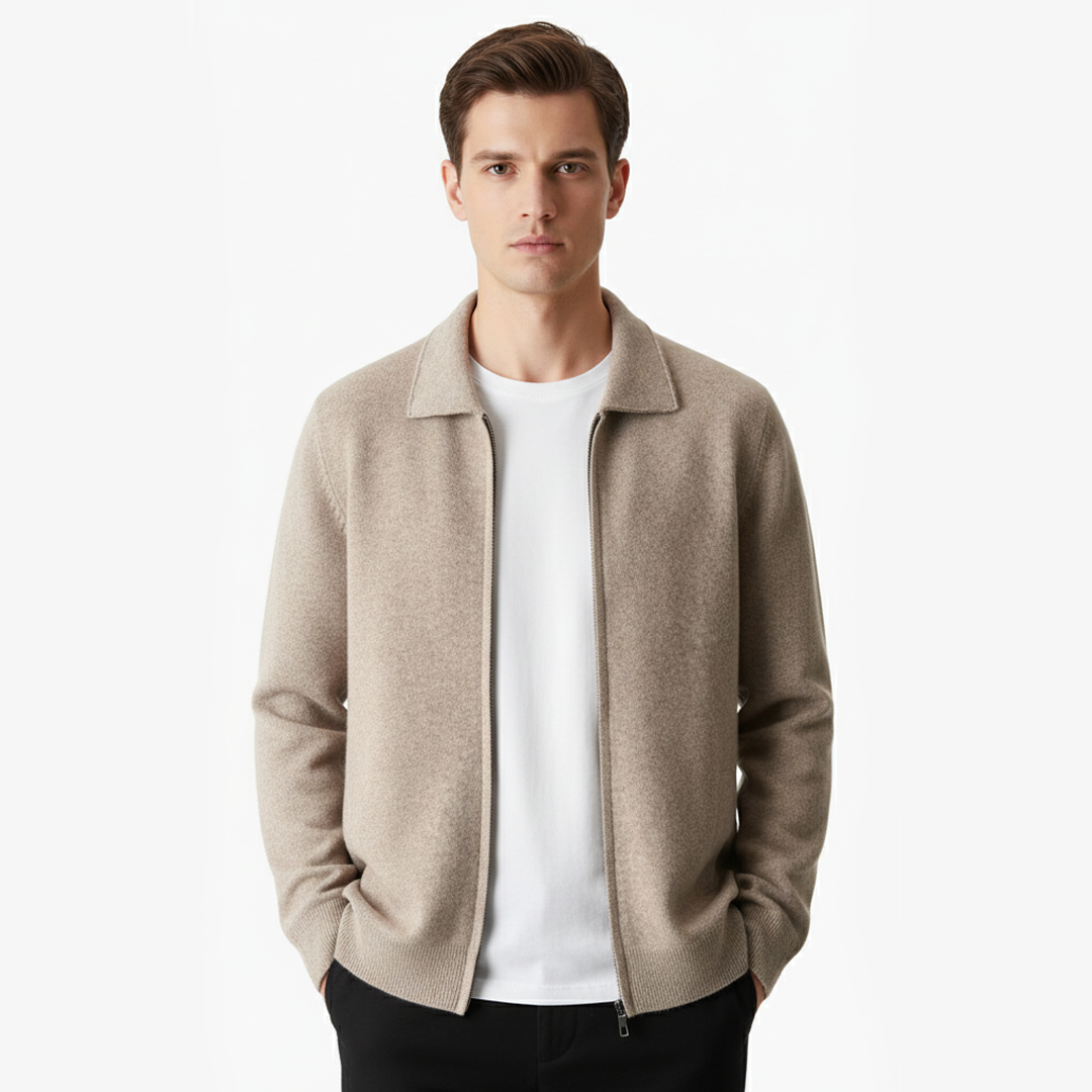 Extra-fijne merino wollen polo cardigan met rits