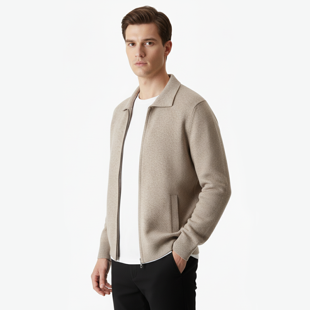 Extra-fijne merino wollen polo cardigan met rits