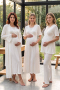 Pleated Sleeves Wrap 4-Piece Maternity-Nursing Set Ecru - 3036