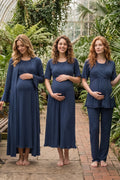 Pleated Sleeves Wrap 4-Piece Maternity-Nursing Set Indigo - 3036