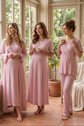 Pleated Sleeves Wrap 4-Piece Maternity-Nursing Set Pink - 3036