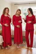 Lace Sleeve 4-Piece Maternity-Nursing Set Cherry - 3046