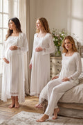 Lace Sleeve 4-Piece Maternity-Nursing Set Ecru - 3046