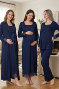 Lace Sleeve 4-Piece Maternity-Nursing Set Navy Blue - 3046