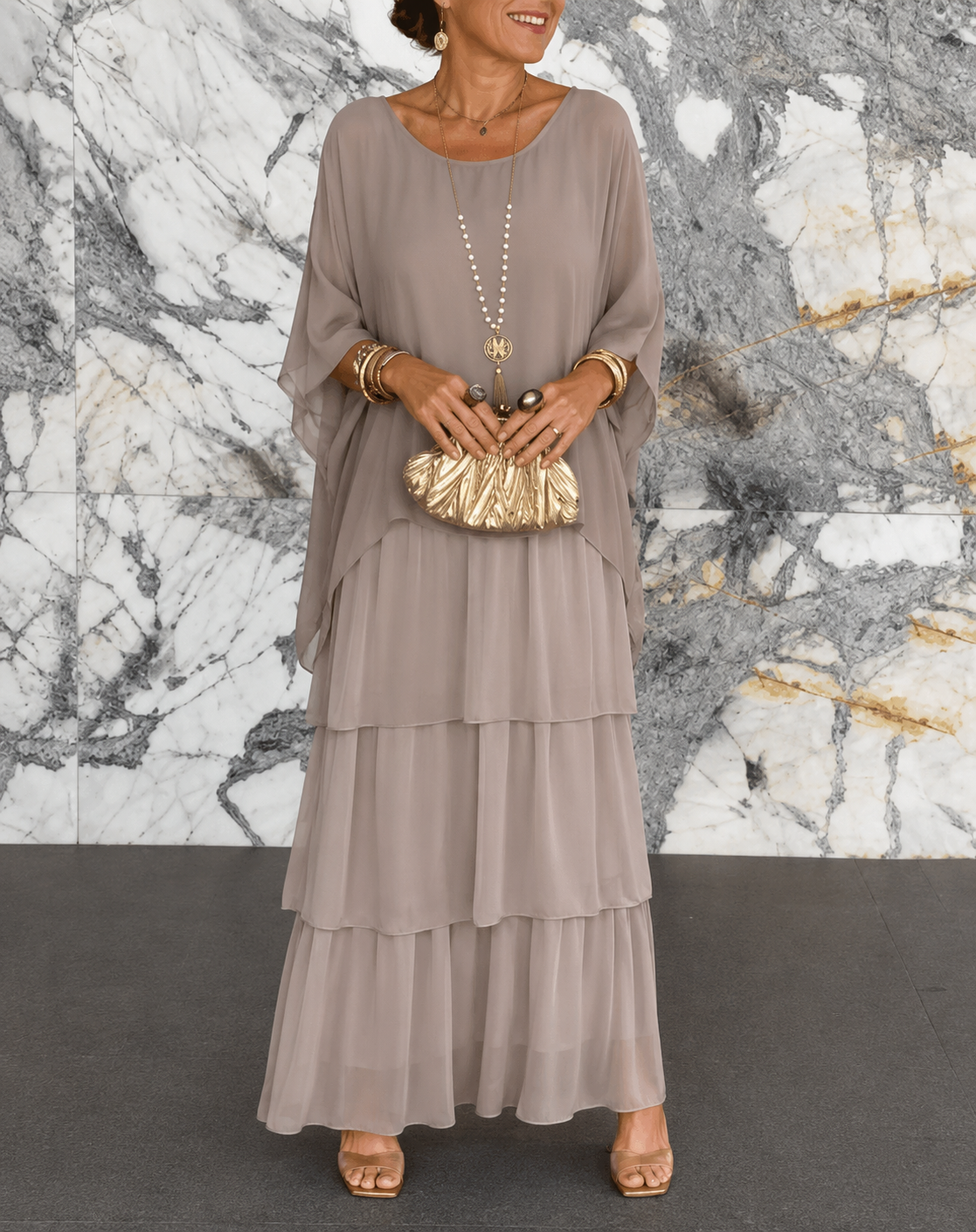 Amélie™ | Elegante Buikbedekkende Chiffon Maxi Jurk