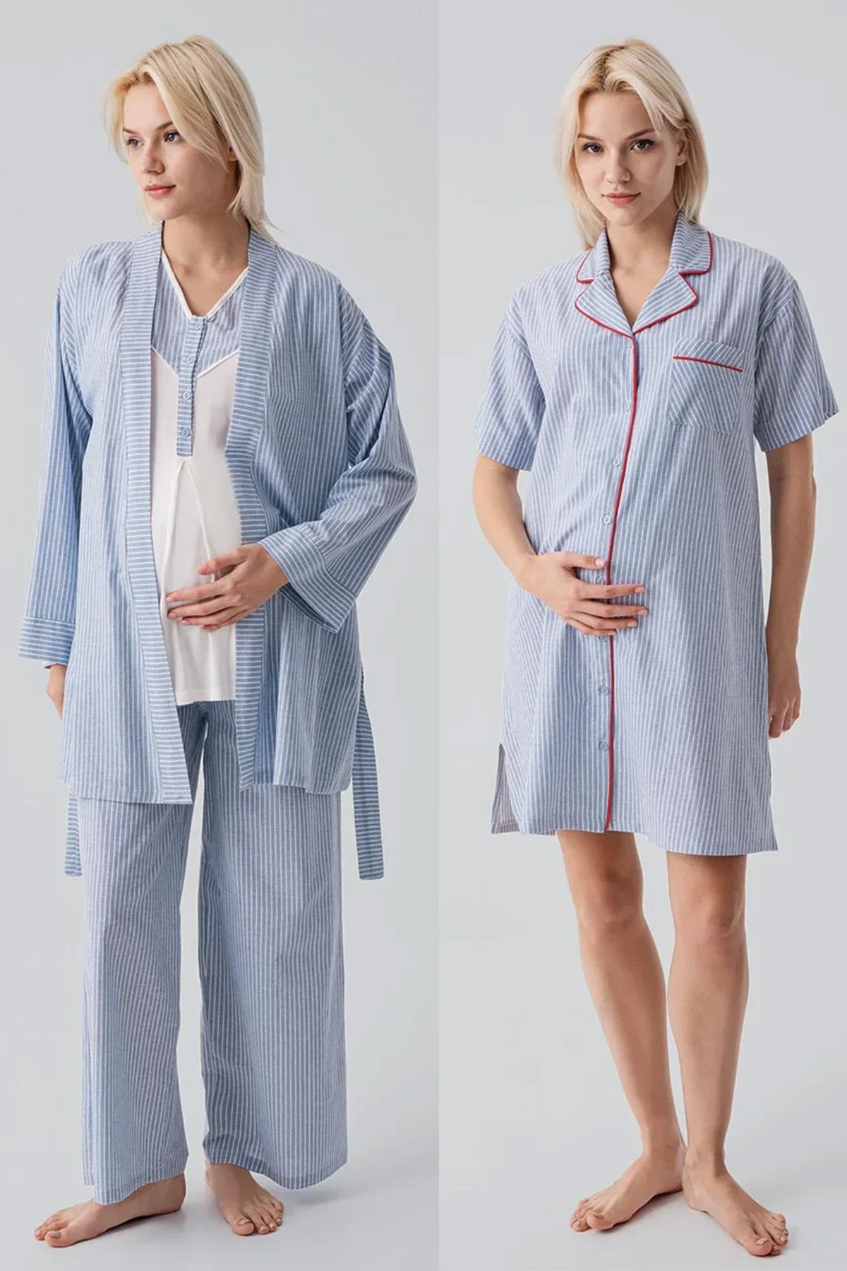 Striped Woven Cotton 4-Piece Maternity-Nursing Set Blue - 308108