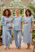 Ruffle-mouwen Muslin 4-delige Zwangerschaps- en Voedingsset Indigo