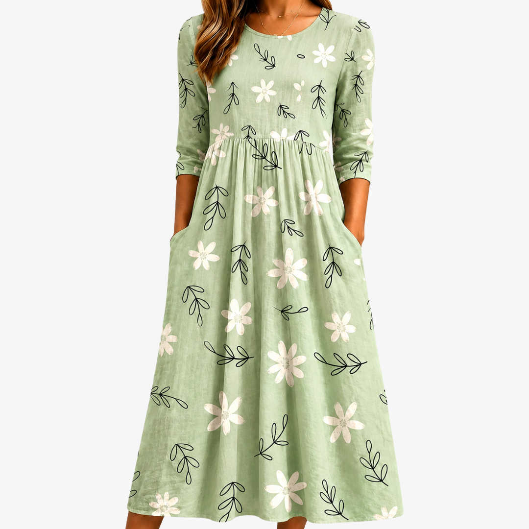 Sage Blossom Everyday Pocket Midi Jurk