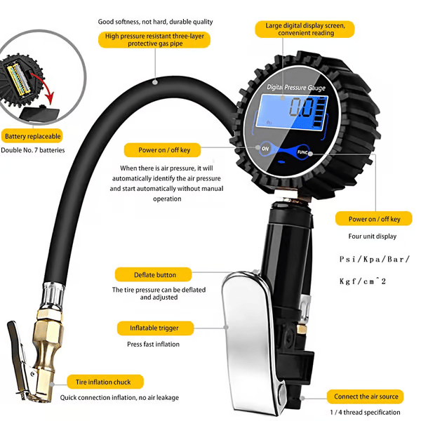🔥Nieuw binnen 50% KORTING🎁  - 🏎️  Digitale bandenspanningsmeter met manometer