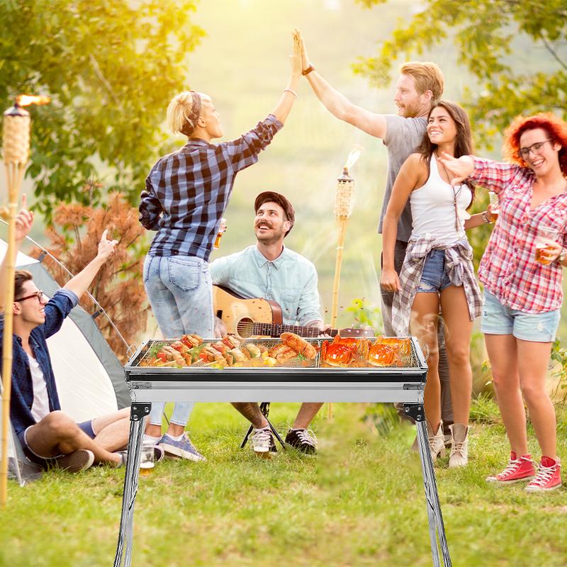 🟔 50% KORTING! 🍖 Opvouwbare buitenbarbecue van roestvrij staal – Compact, duurzaam en perfect voor kamperen, in de tuin en barbecuefeestjes 🏕️
