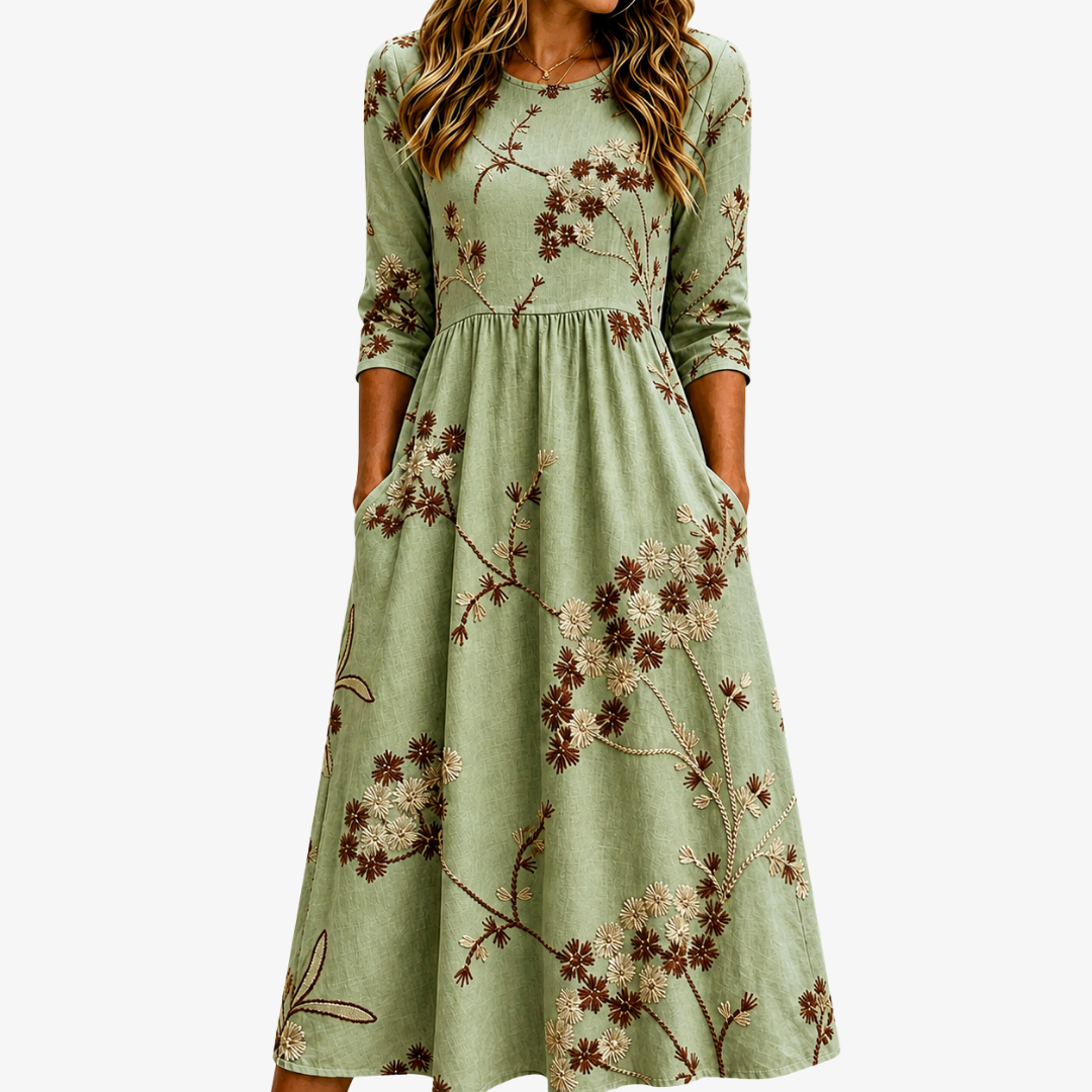 Sage Meadow Bloemen Midi Jurk