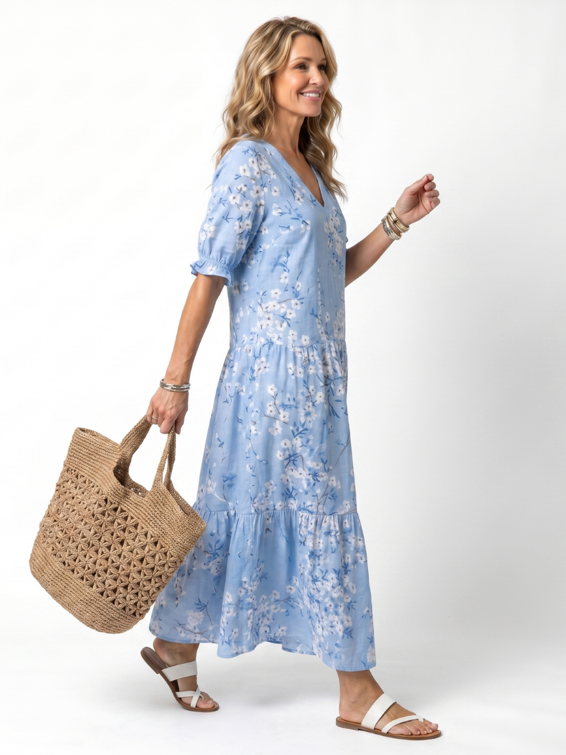 Alora | Bloemenprint Tassel Tie Midi Jurk