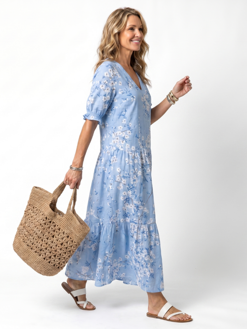 Alora | Bloemenprint Tassel Tie Midi Jurk