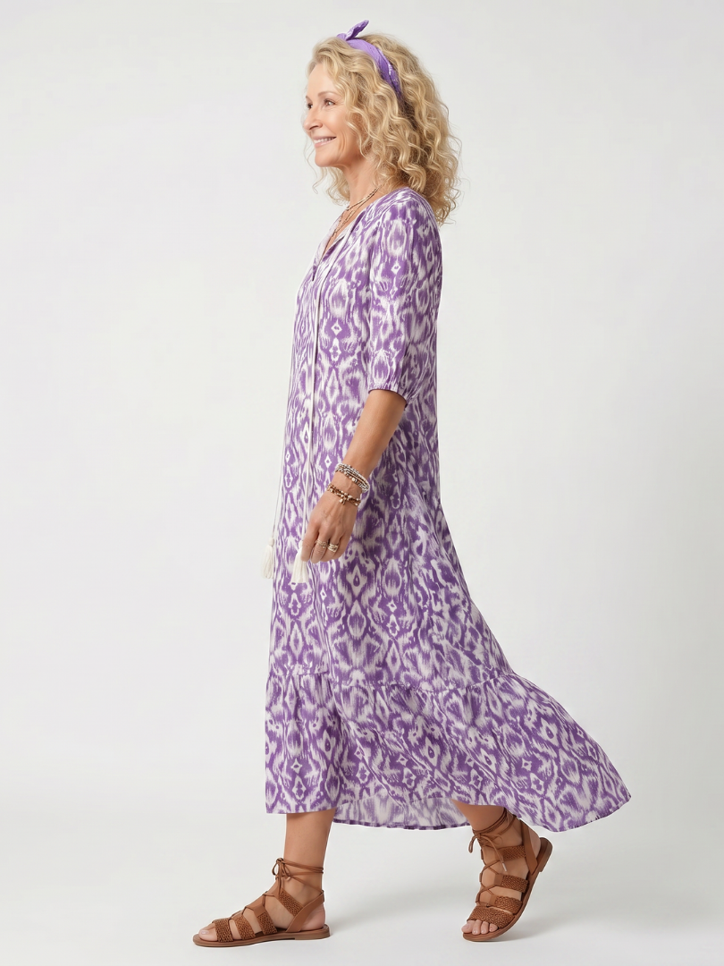 Penelope | Geprinte Tassel Tie Midi Jurk