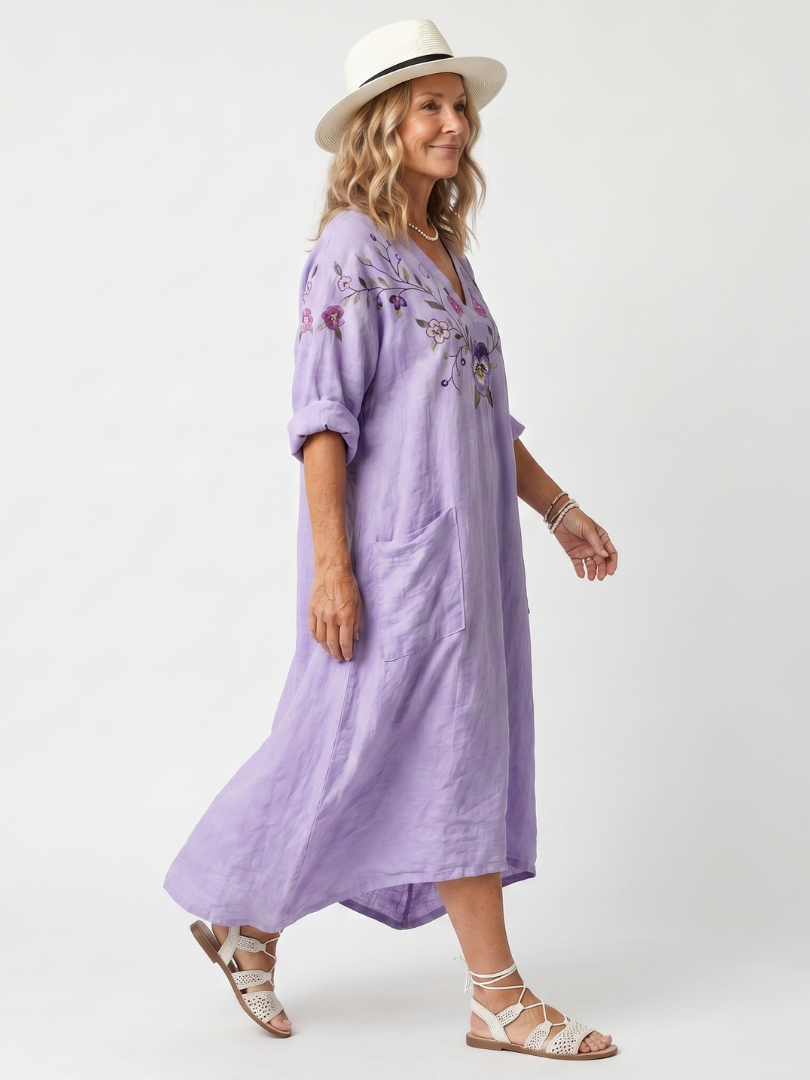 Tavi | Bloemen Oversized Pocket Midi Jurk