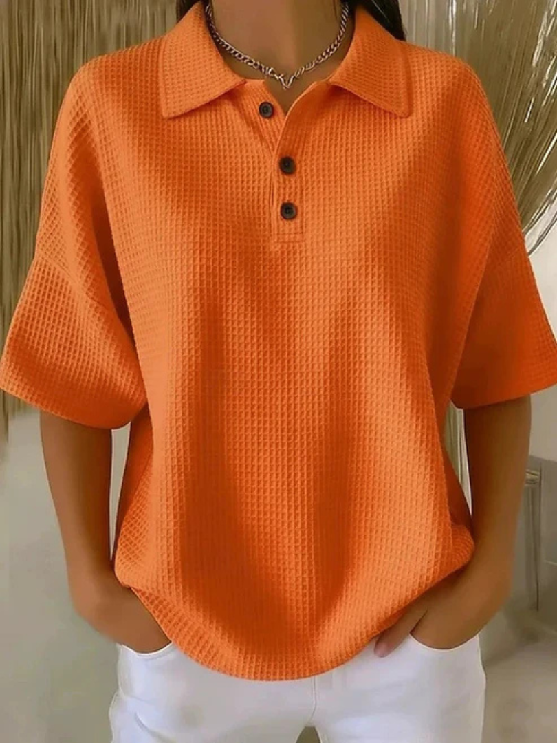 Gisela | Comfortabele Wafel Polo Blouse
