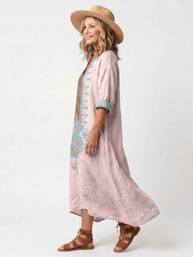 Kenza | Designer Paneel Relaxed Pocket Midi Jurk