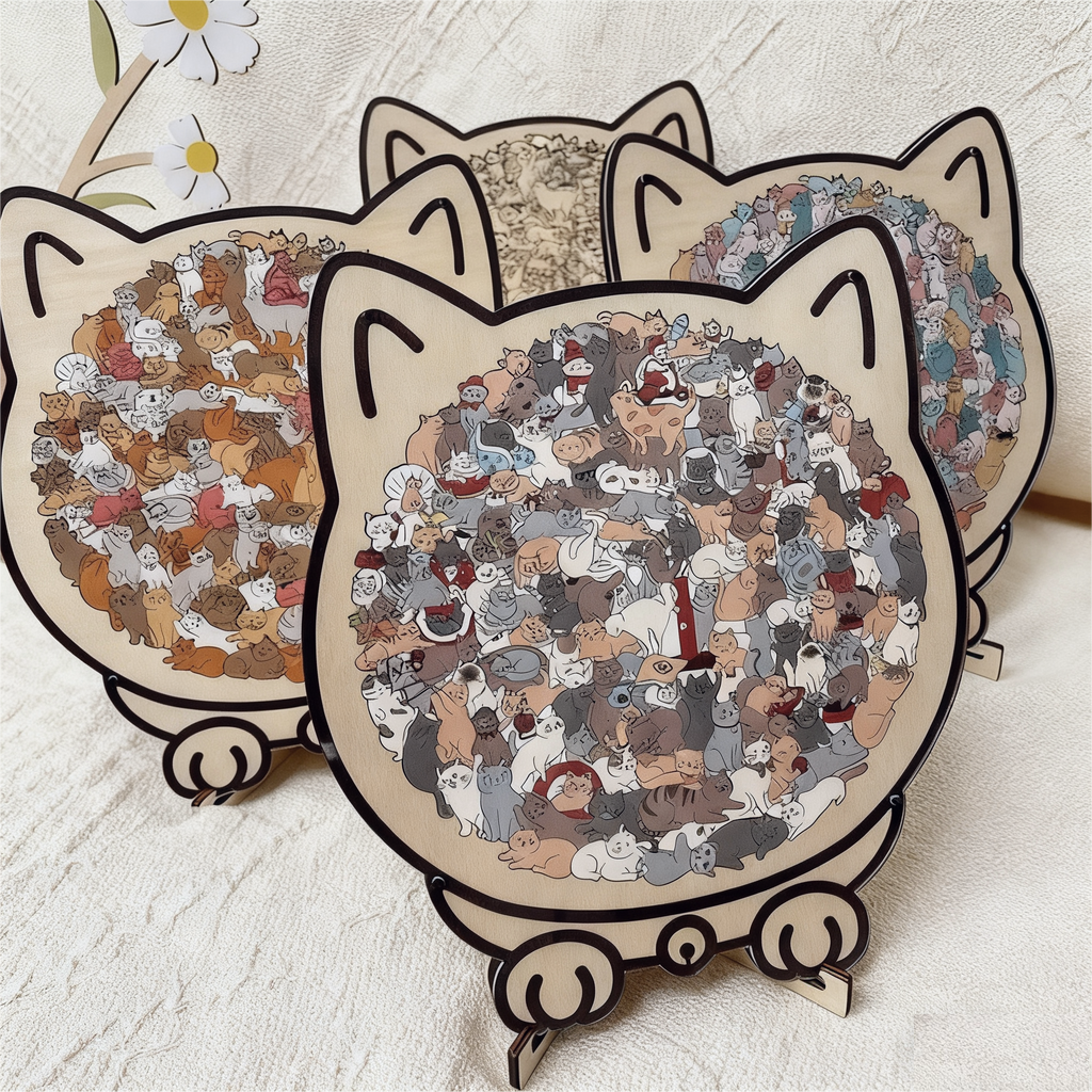 ⏳Tijdelijke aanbieding! 🧩Houten puzzel van 135 stukjes in gedempte tinten, met een kattenmotief.