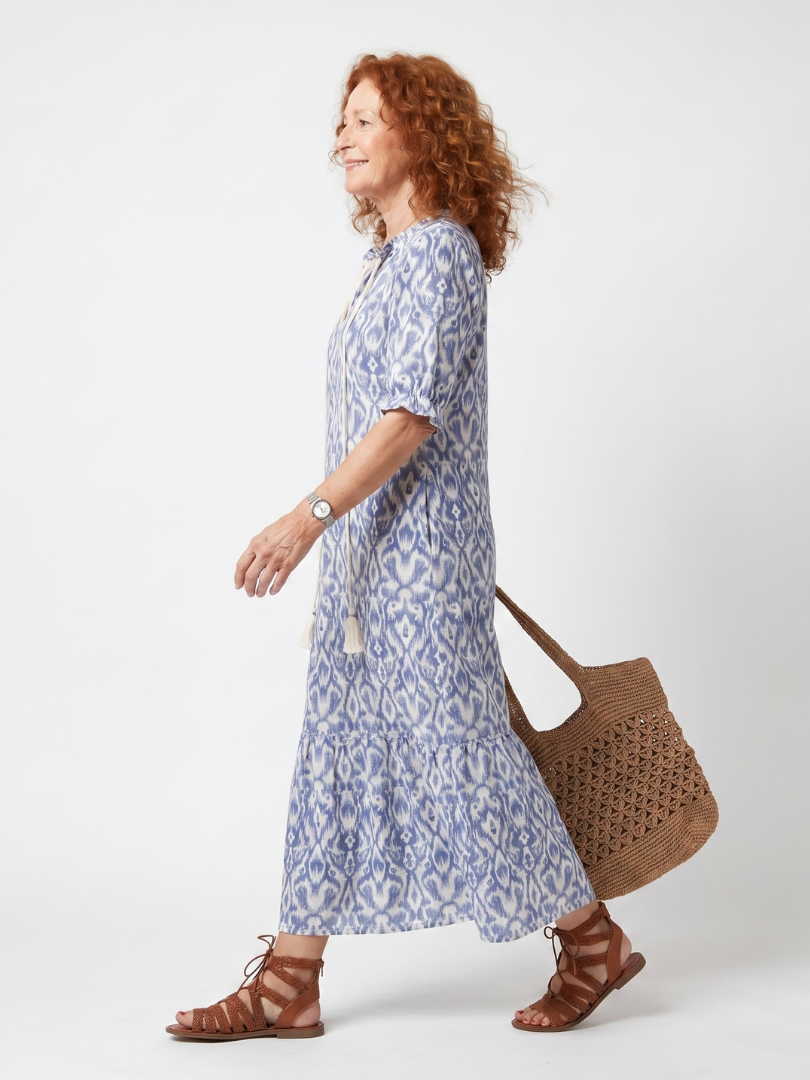 Ottoline | Tassel Tie Neck Gedrukt Midi-jurk