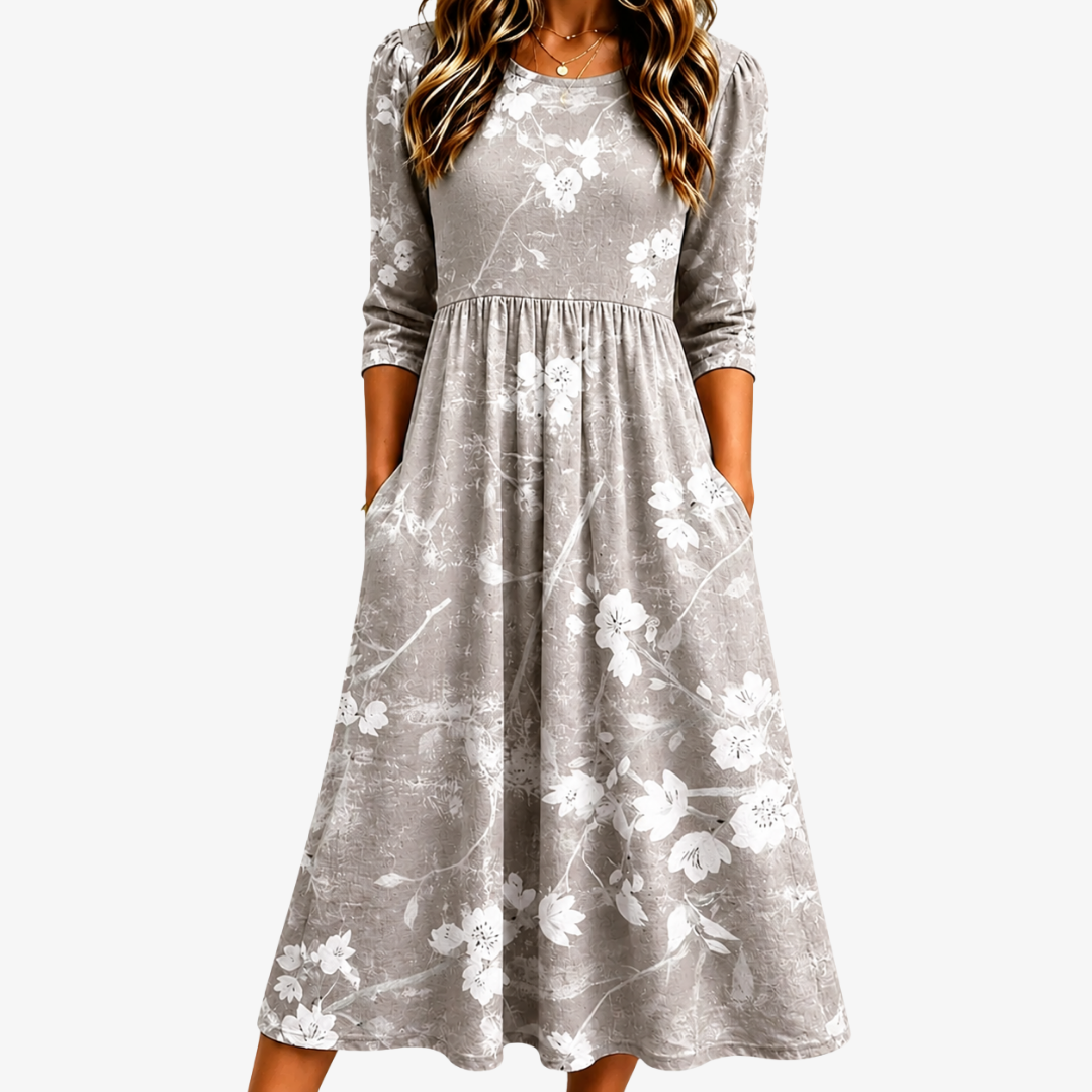Zilveren Bloesem Grace Pocket Midi Jurk