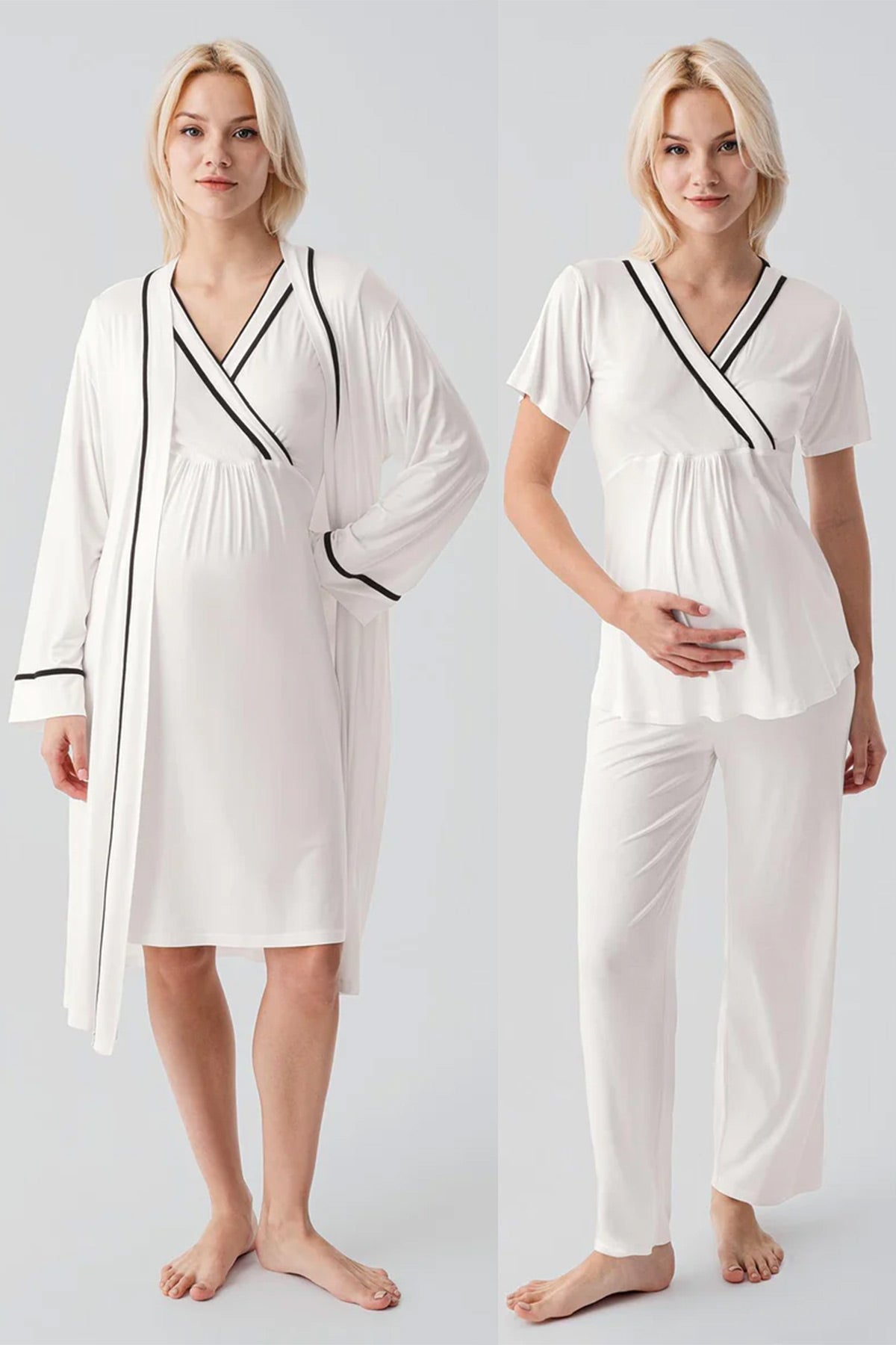 Piped Wrap 4-Piece Maternity-Nursing Set Ecru - 417217