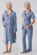 Piped Wrap 4-Piece Maternity-Nursing Set Indigo - 417217