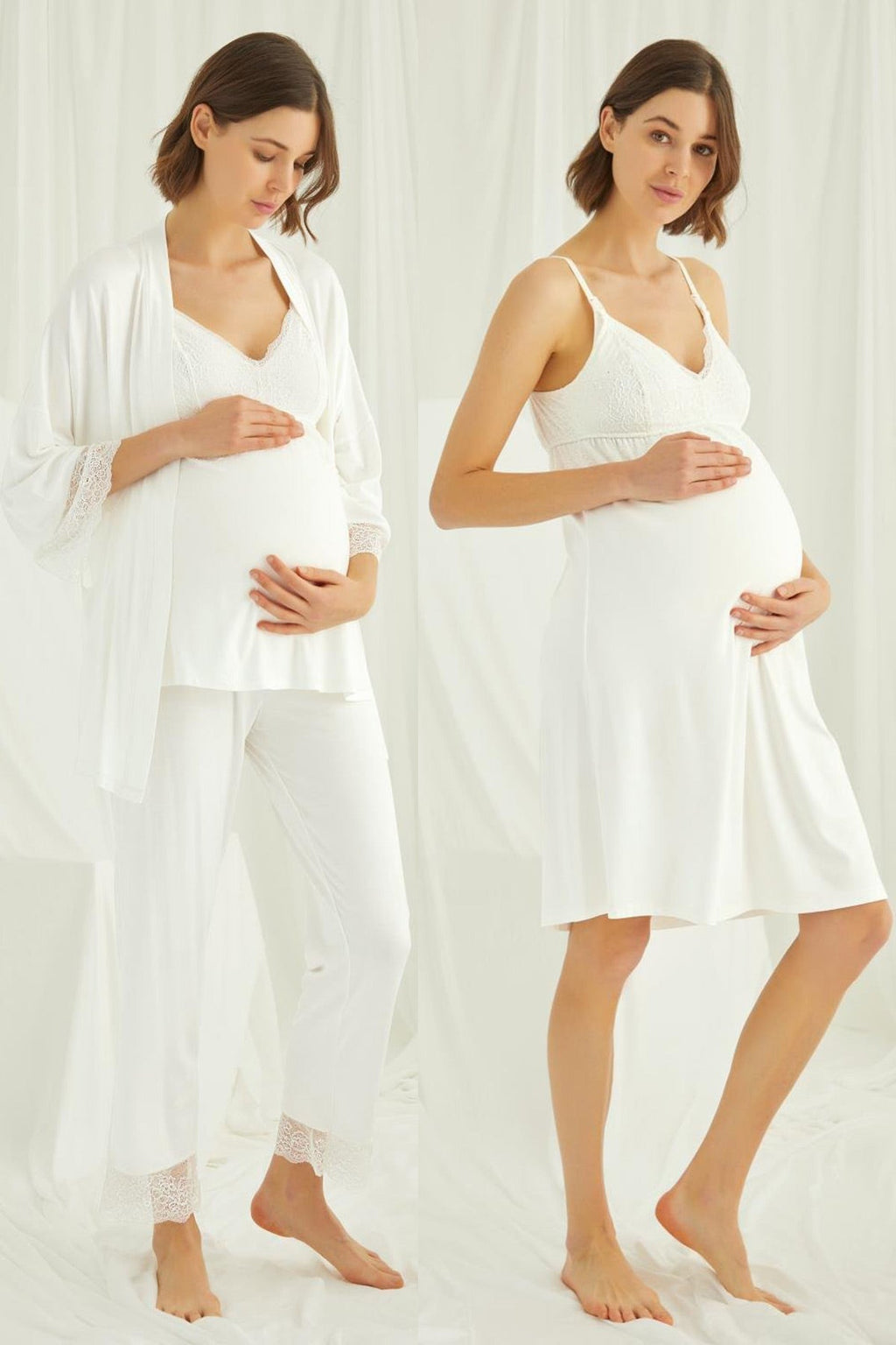 Lace Strappy 4-Piece Maternity-Nursing Set Ecru - 433489