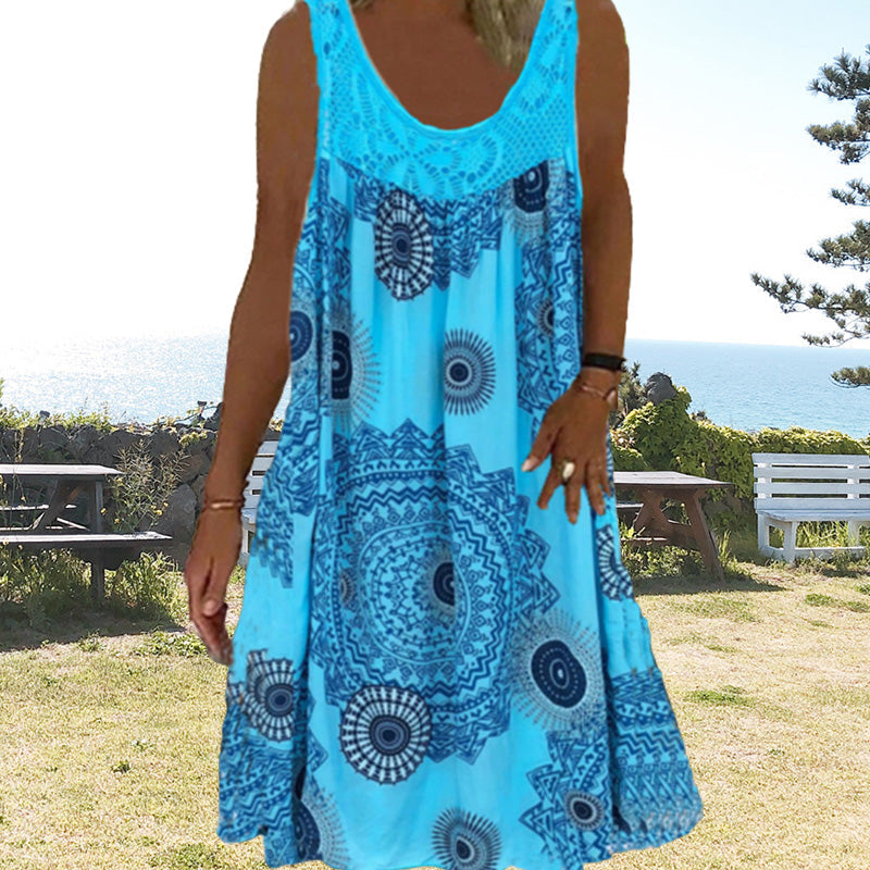 🔥Nieuw binnen 50% KORTING🎁🔥Vrouwen Zomer O-hals mouwloze jurk met print