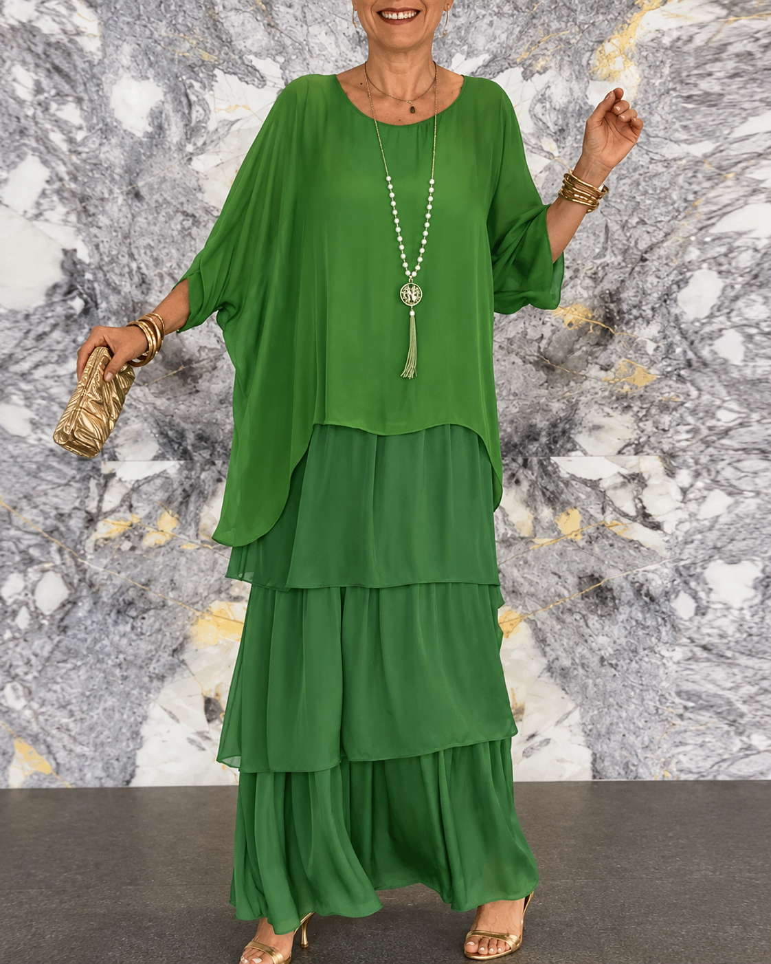 Amélie™ | Elegante Buikbedekkende Chiffon Maxi Jurk